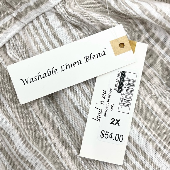 NWT Land n Sea Tan Striped Linen Blend Wide Leg Pants 2X - Picture 10 of 12